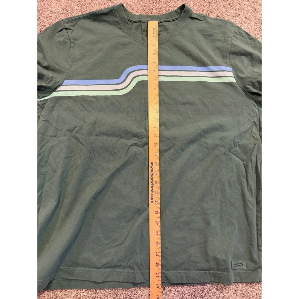 Life is Good T-Shirt Mens XXL Green Crusher Retro Stripe Mountain Graphic Tee